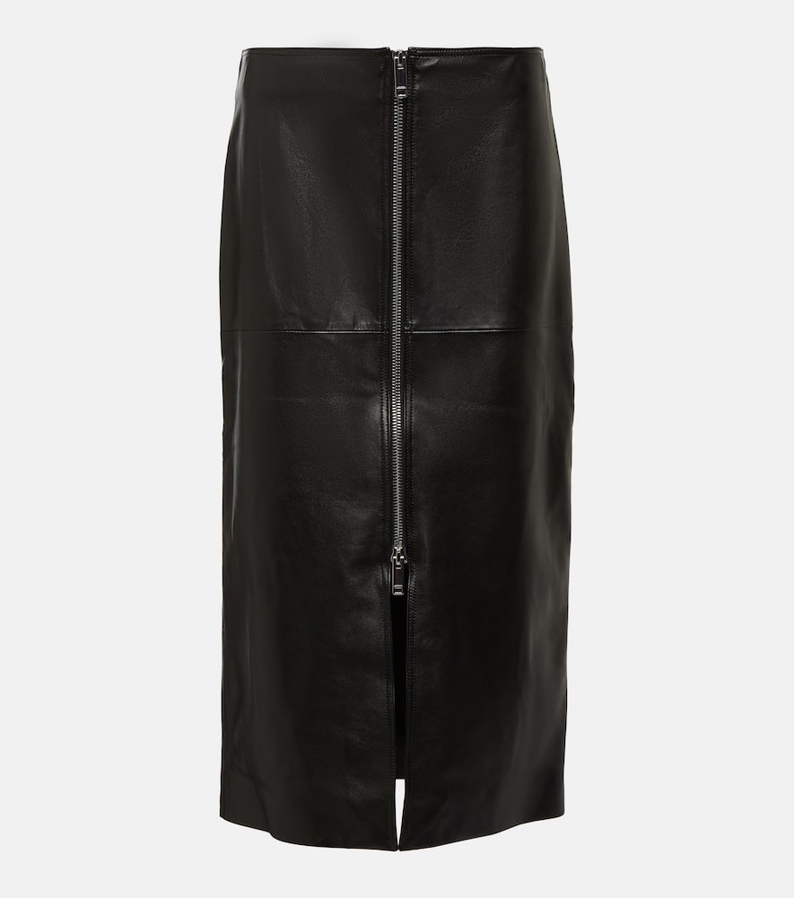 Shop Isabel Marant Ediaz Leather Midi Skirt In Silver