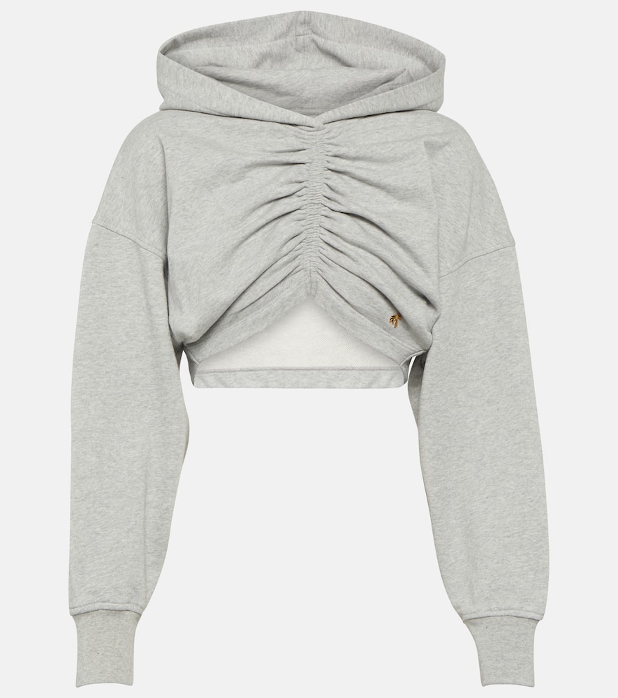 Cropped cotton jersey hoodie
