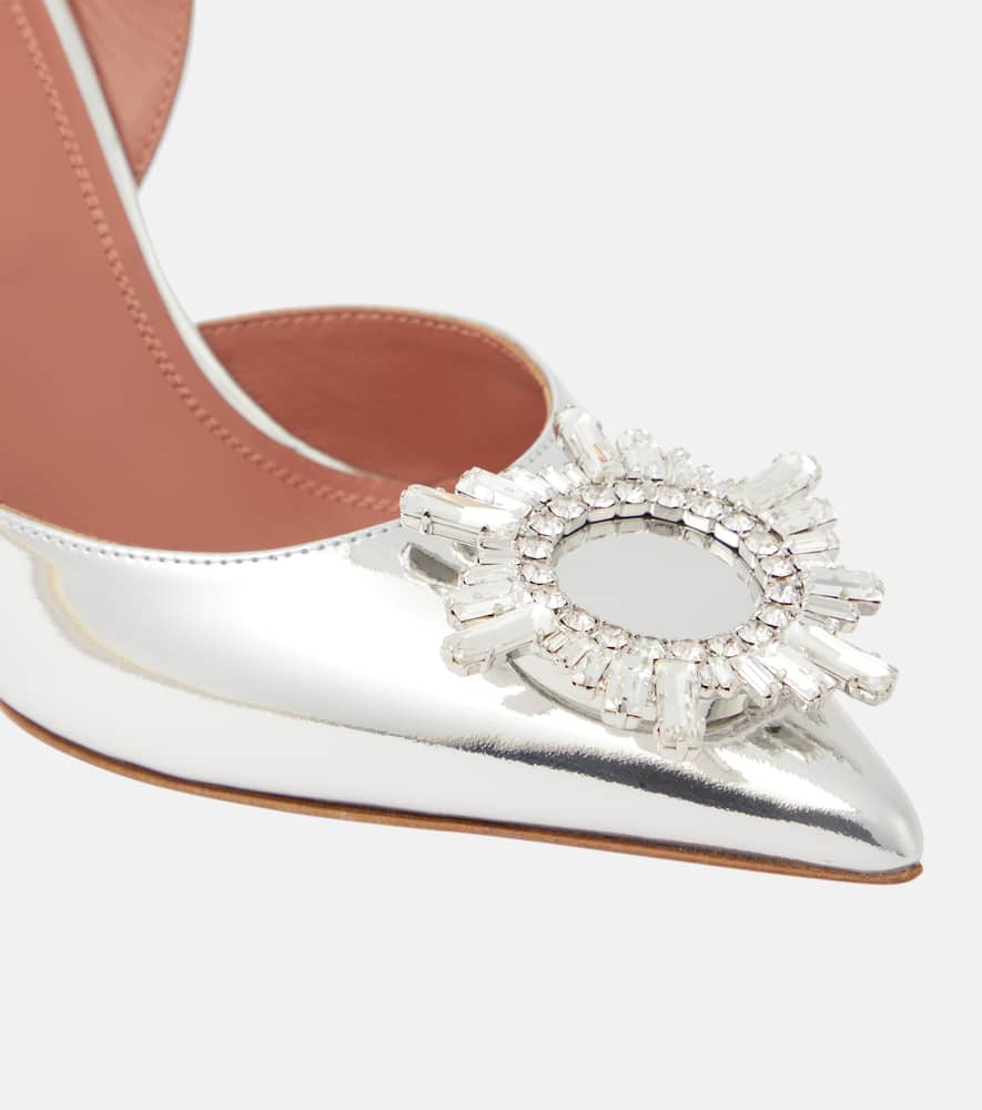Amina Muaddi Rosie Sling 95 Dark Grey Mirror Patent Pumps In Silver