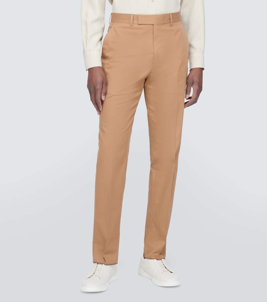 Shop Zegna Cotton Blend Suit Pants In Beige