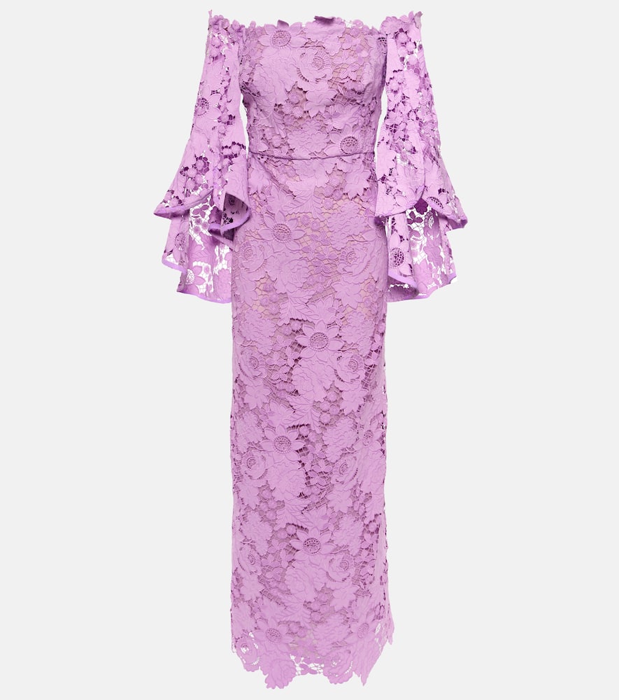 Oscar de la Renta Floral off-shoulder lace gown