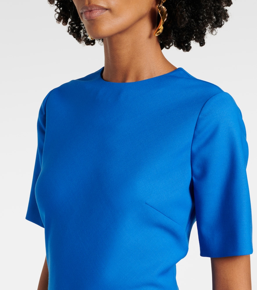 Shop Oscar De La Renta Draped Wool-blend Midi Dress In Blue