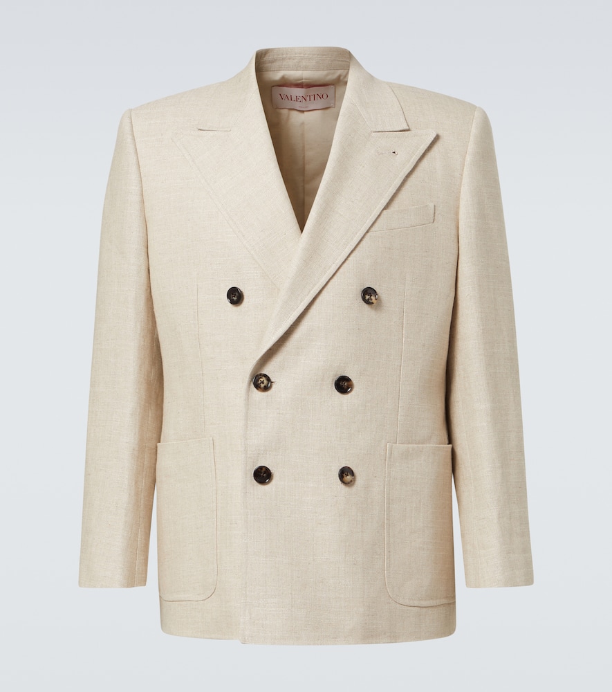 Double-breasted linen-blend blazer