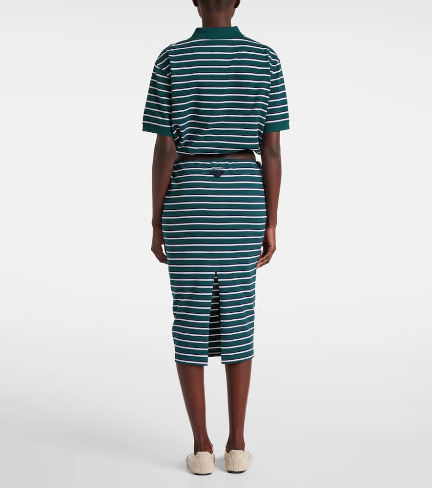 Prada Striped Cotton Pique Cropped Polo Shirt In Blue