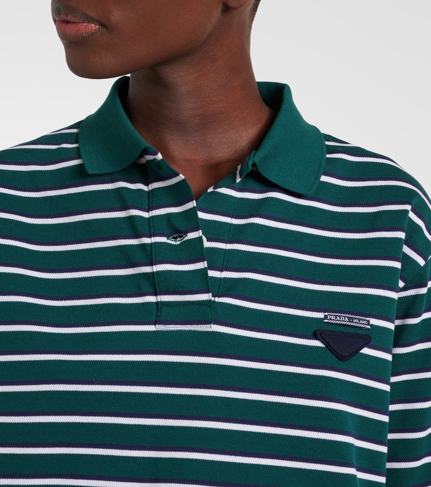 Prada Striped Cotton Pique Cropped Polo Shirt In Blue