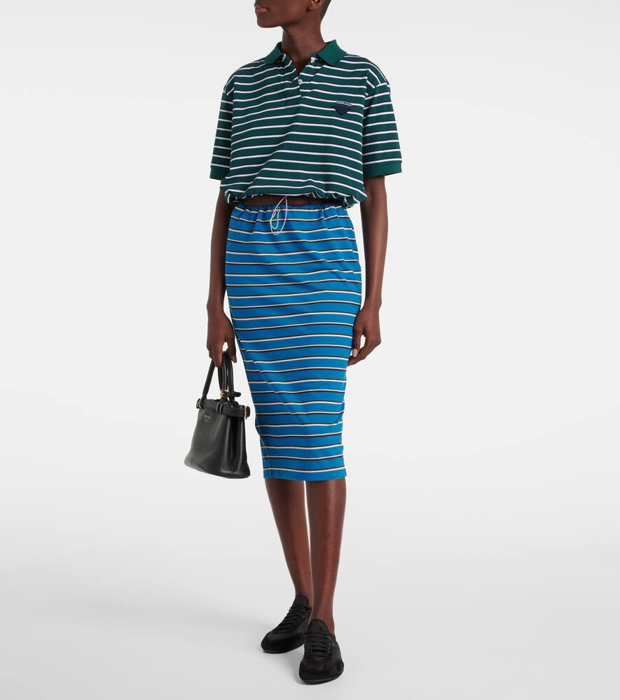 Prada Striped Cotton Pique Cropped Polo Shirt In Blue
