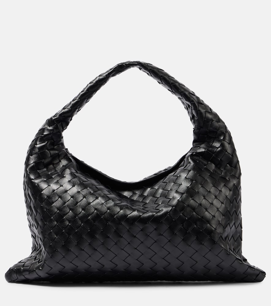 Bottega Veneta Small Hop Top Handle Bag In Intrecciato Leather In Black-m Brass