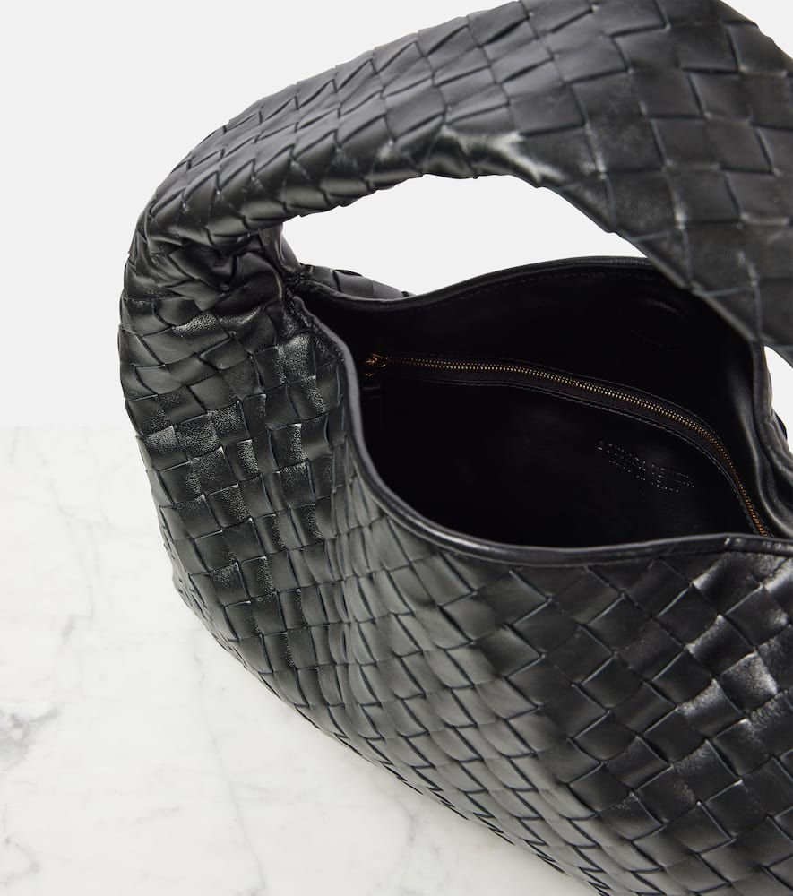 Bottega Veneta Small Hop Top Handle Bag In Intrecciato Leather In Black-m Brass