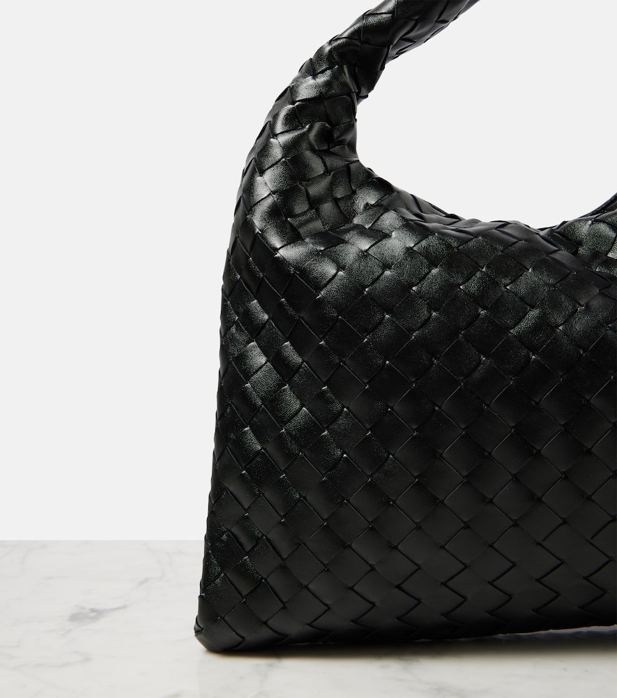Bottega Veneta Small Hop Top Handle Bag In Intrecciato Leather In Black-m Brass
