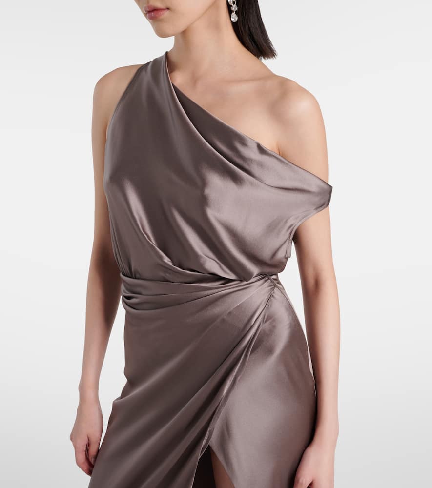 Draped one-shoulder silk satin gown