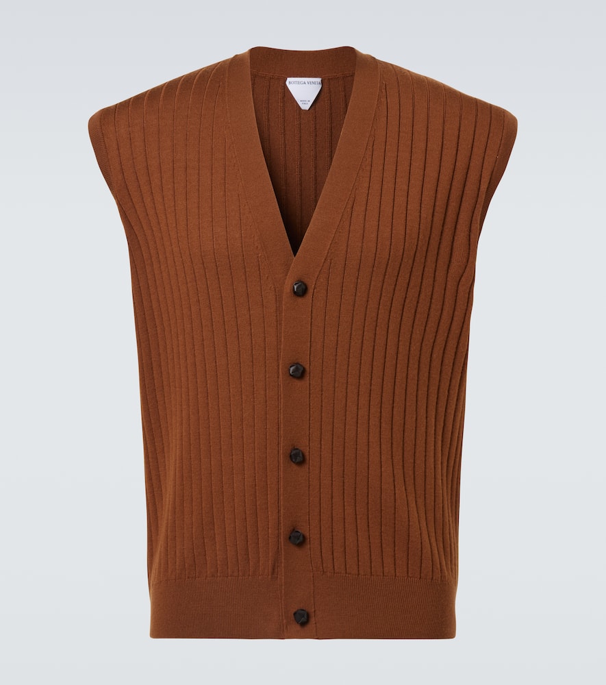 Bottega Veneta Wool Vest With V-neckline And Ribbed Texture In Brown
