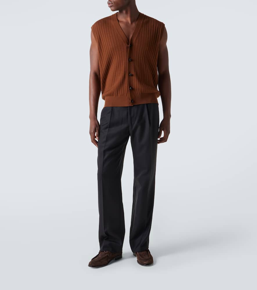 Bottega Veneta Wool Vest With V-neckline And Ribbed Texture In Brown