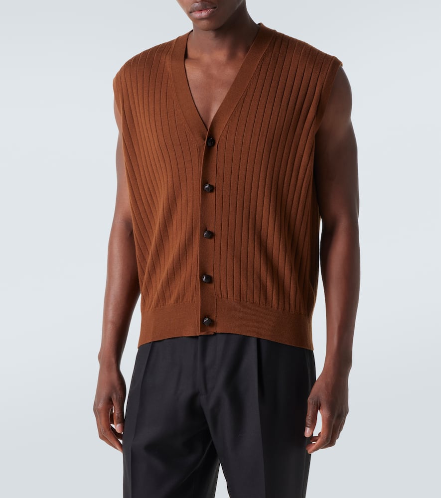 Bottega Veneta Wool Vest With V-neckline And Ribbed Texture In Brown