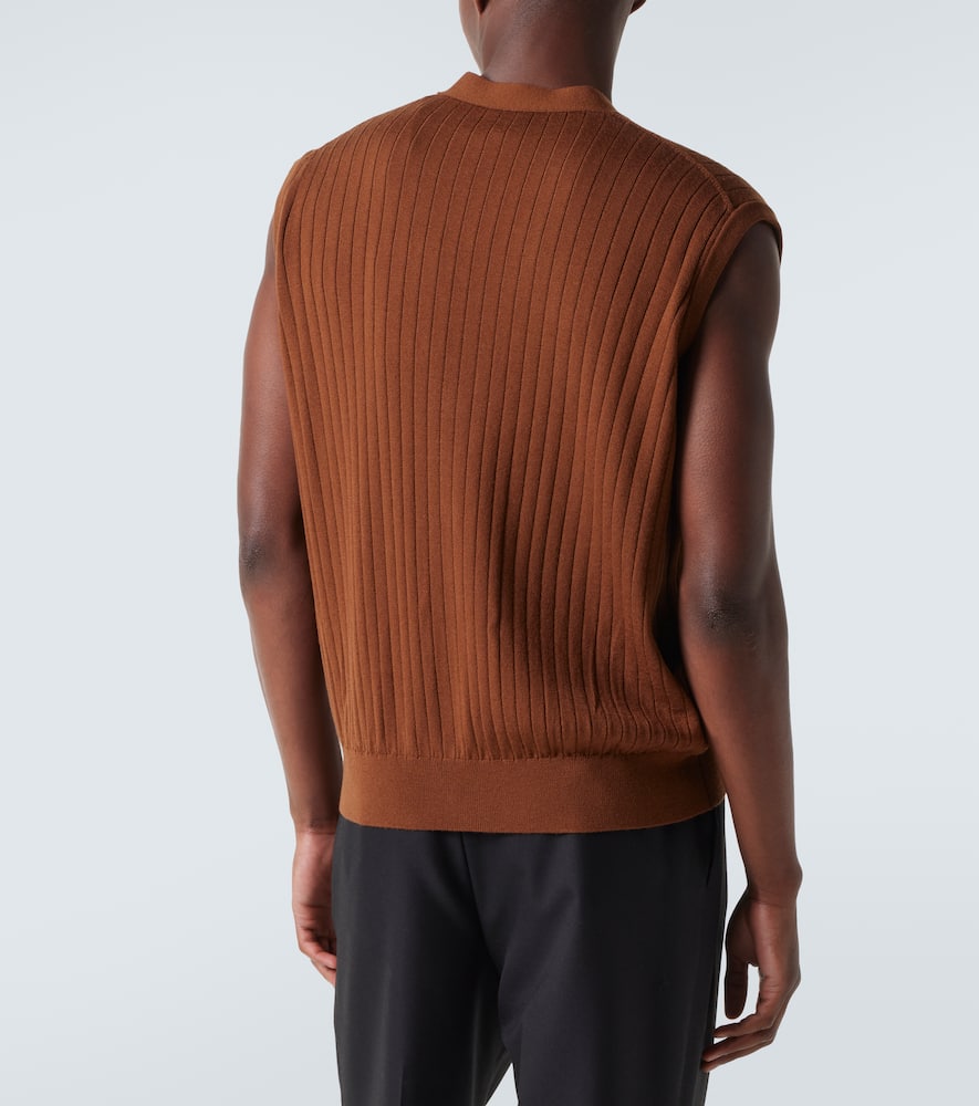 Bottega Veneta Wool Vest With V-neckline And Ribbed Texture In Brown