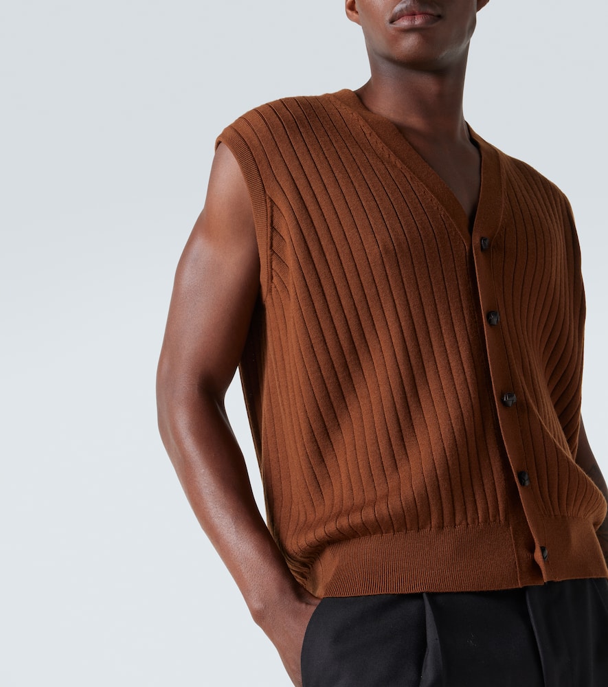Bottega Veneta Wool Vest With V-neckline And Ribbed Texture In Brown