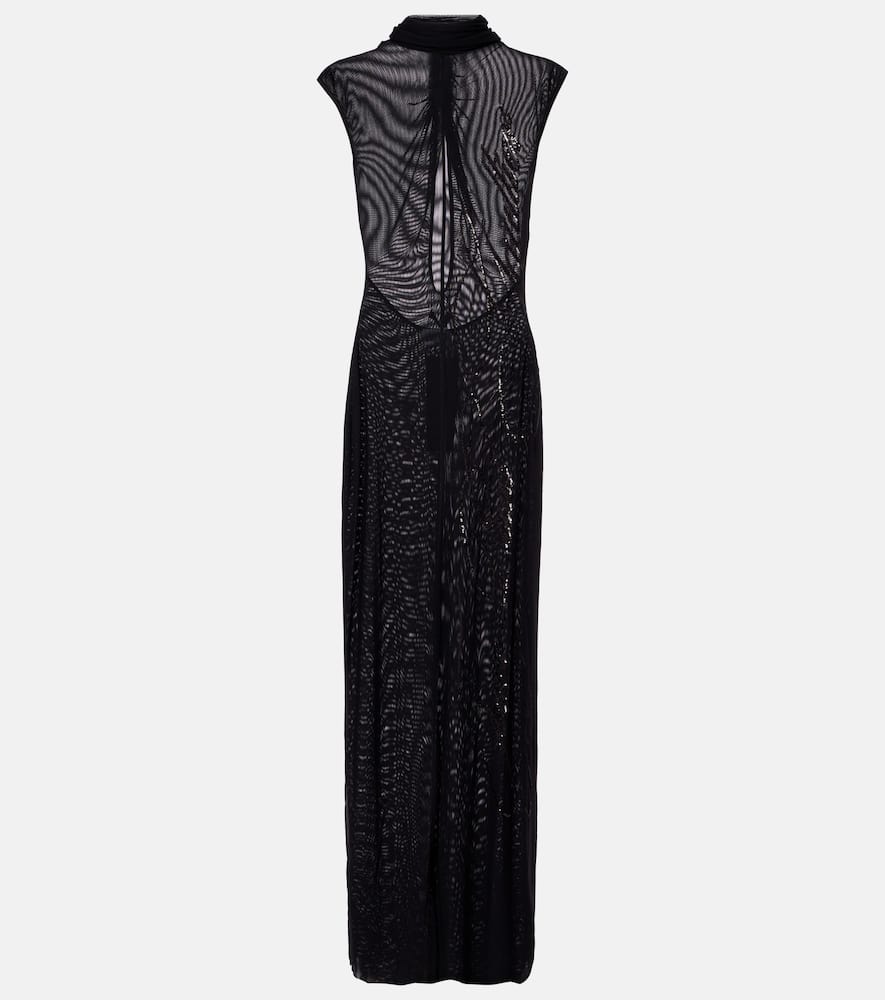 Jean Paul Gaultier Sequined Mesh Maxi Dress In Black