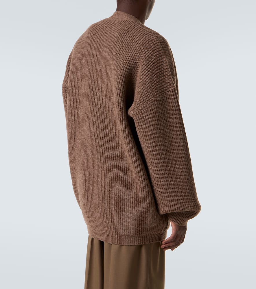 Lemaire Oversized Ribbed-knit Wool Cardigan In Brown