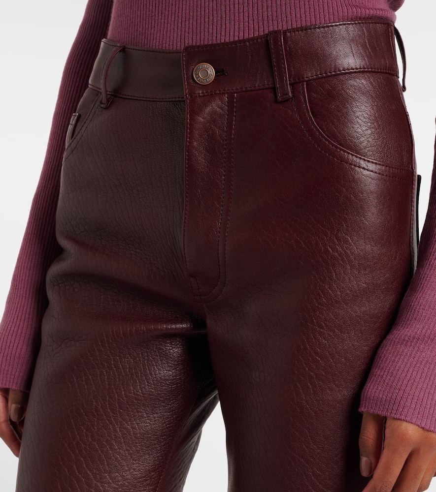 Chloé Leather Flared Pants In Burgundy