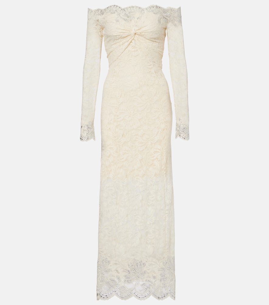 Rabanne Bridal embellished off-shoulder lace midi dress