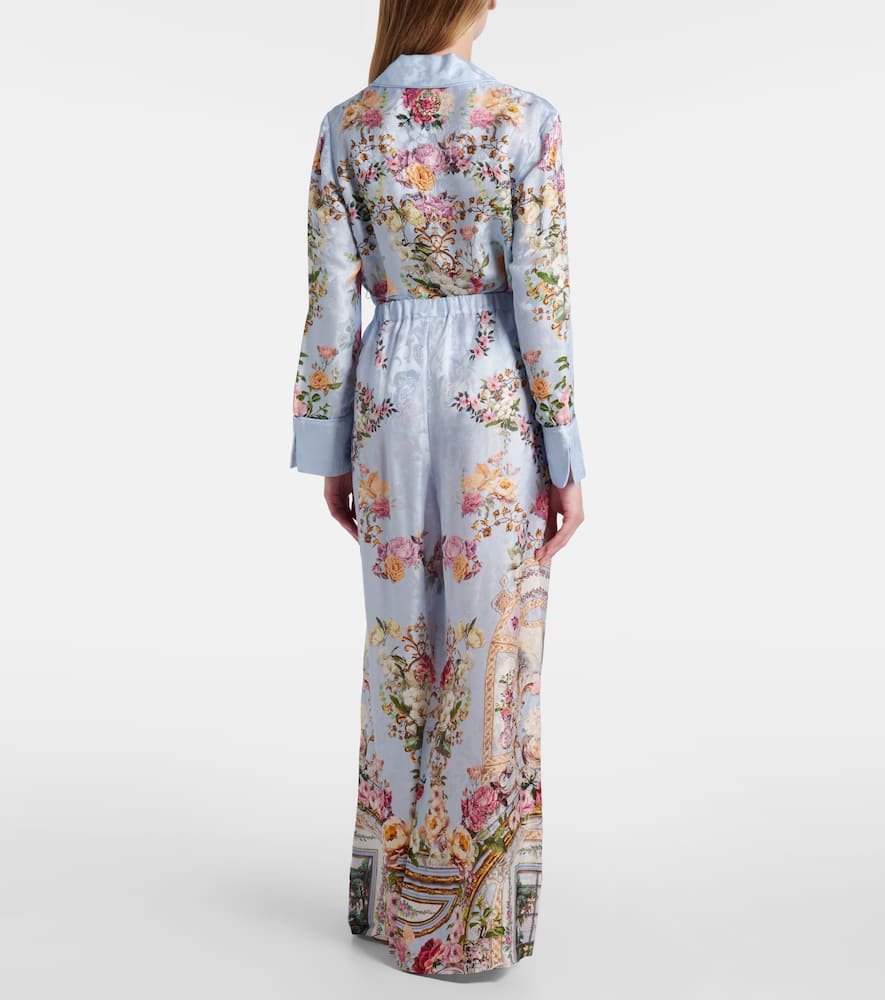 Camilla Tiled In Time Floral Wide-leg Pants In Blue