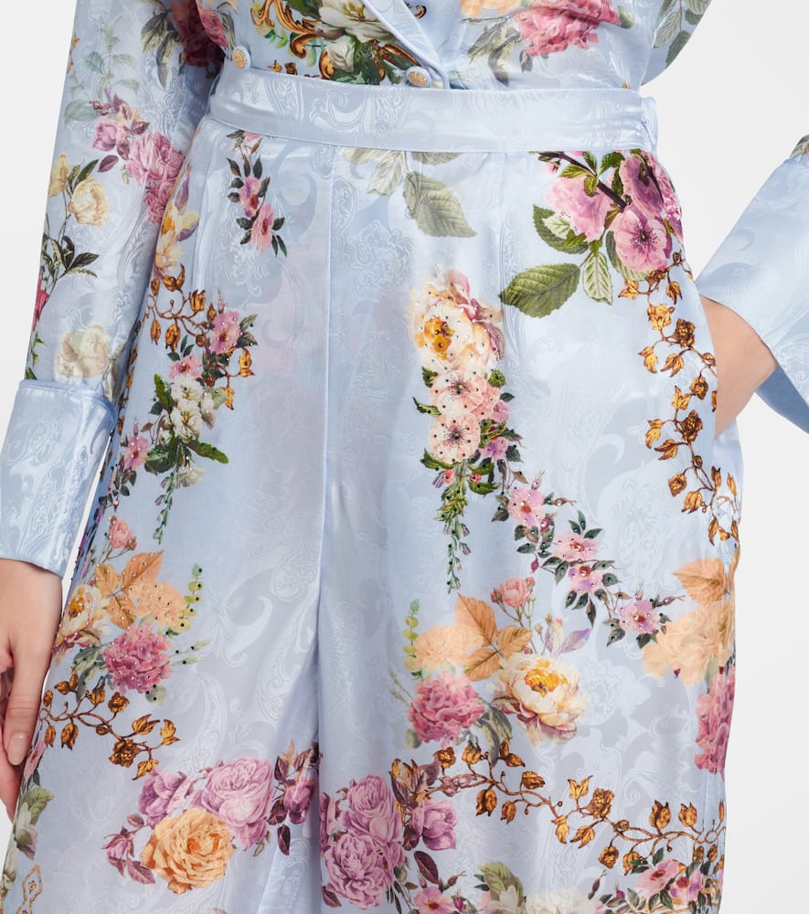 Camilla Tiled In Time Floral Wide-leg Pants In Blue