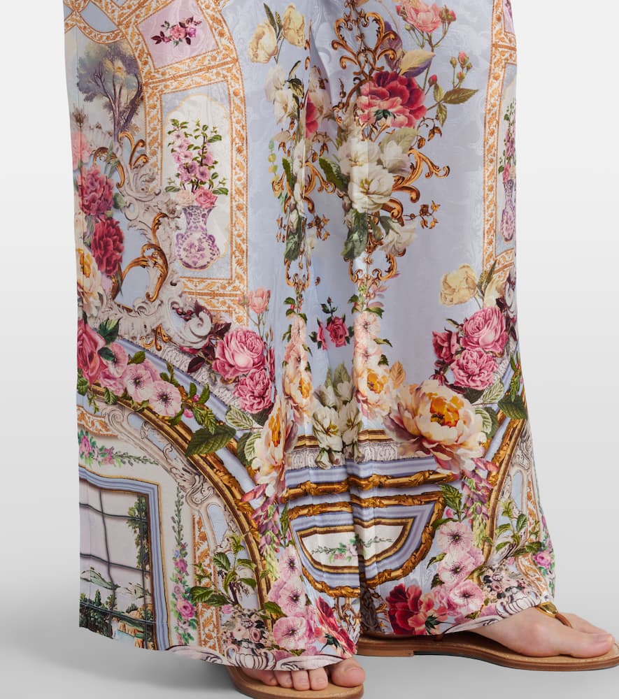 Camilla Tiled In Time Floral Wide-leg Pants In Blue