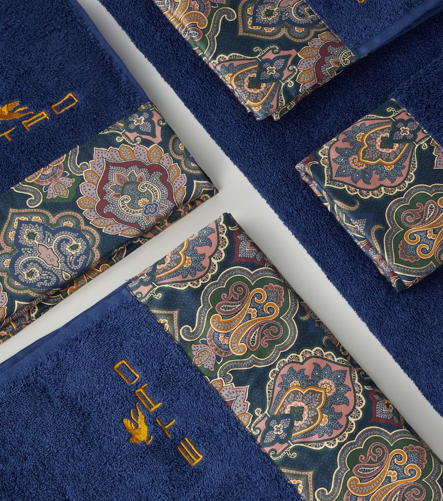 Etro Set Of 5 Cotton Terry Towels In Blue