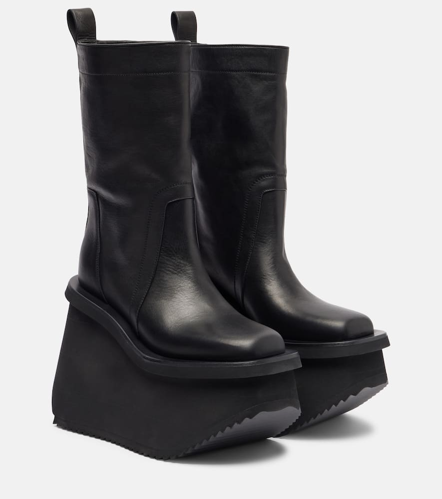 Rick Owens Minimal Grill Beatle Leather Platform Ankle Boots In Black