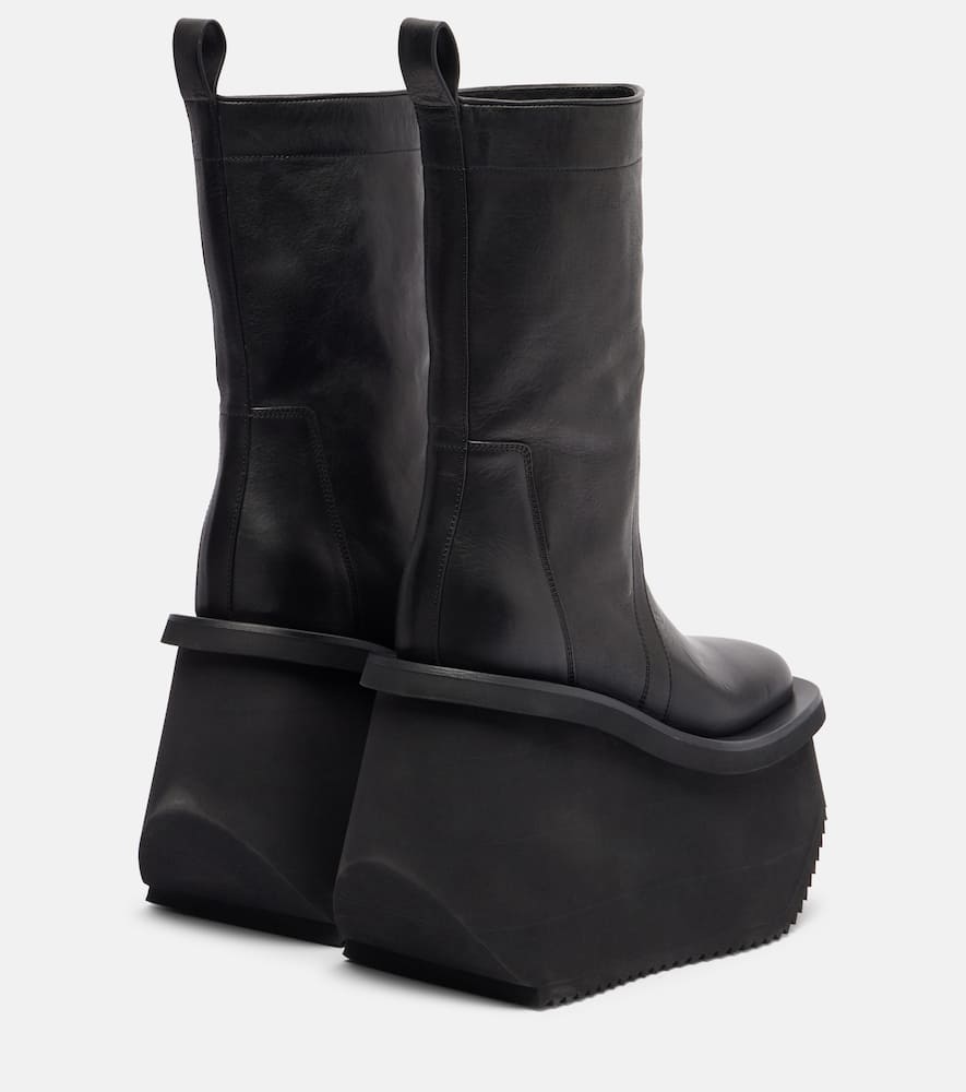 Rick Owens Minimal Grill Beatle Leather Platform Ankle Boots In Black