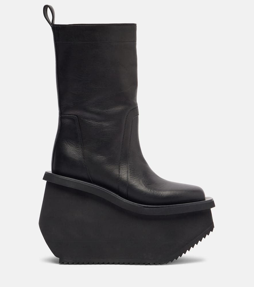 Rick Owens Minimal Grill Beatle Leather Platform Ankle Boots In Black