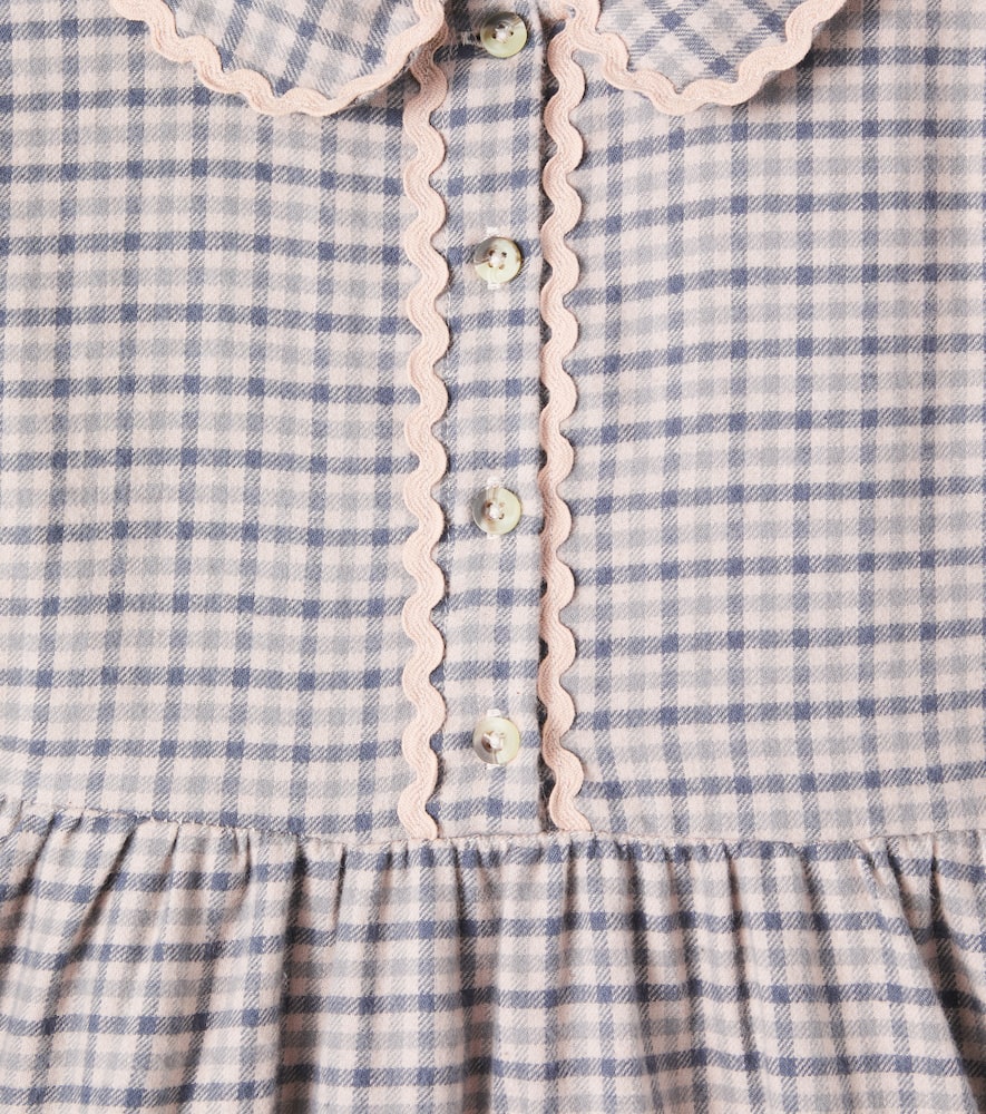 Wheat Alissa Ruffled Checked Cotton Dress In Multi