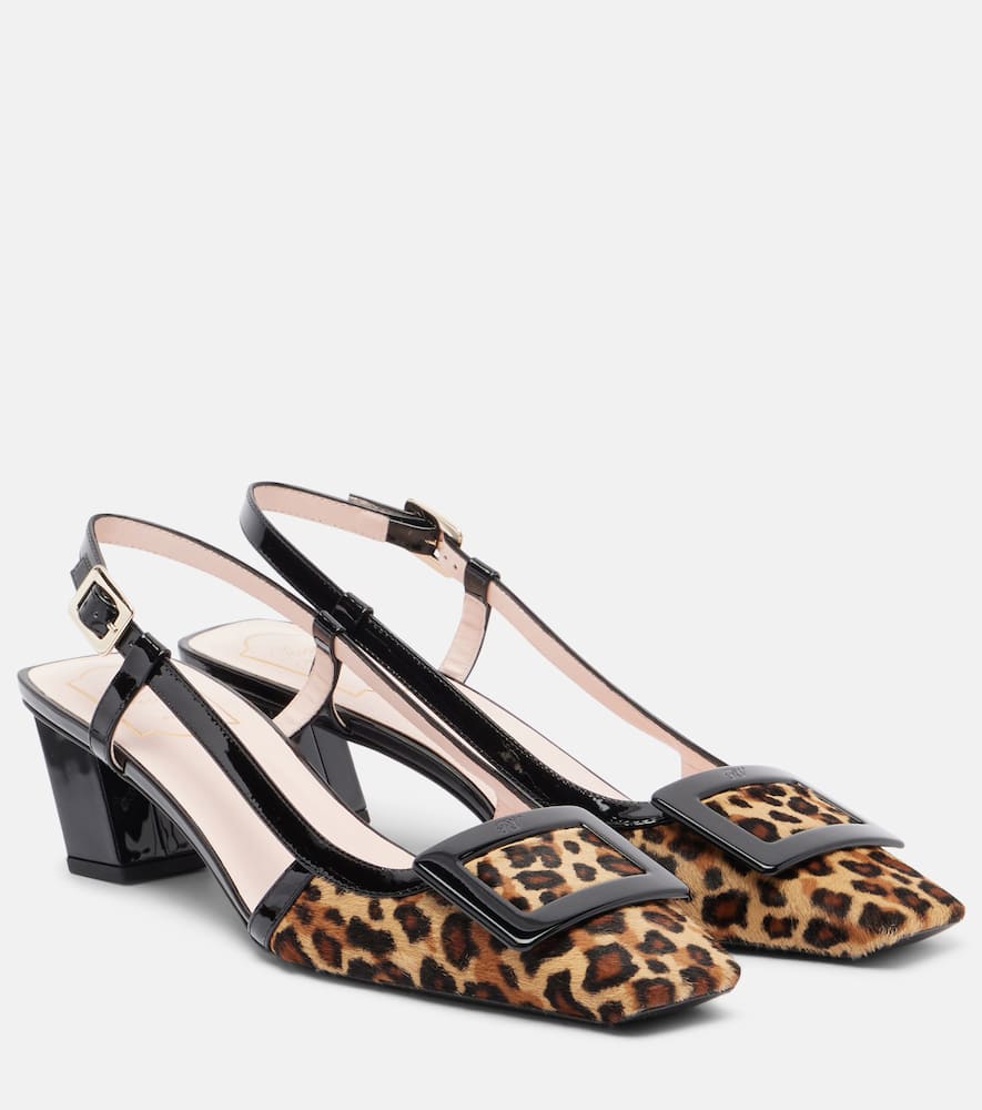 Roger Vivier Belle Vivier 45 Patent Leather-trimmed Leopard-print Pony Hair Slingback Pumps In Brown