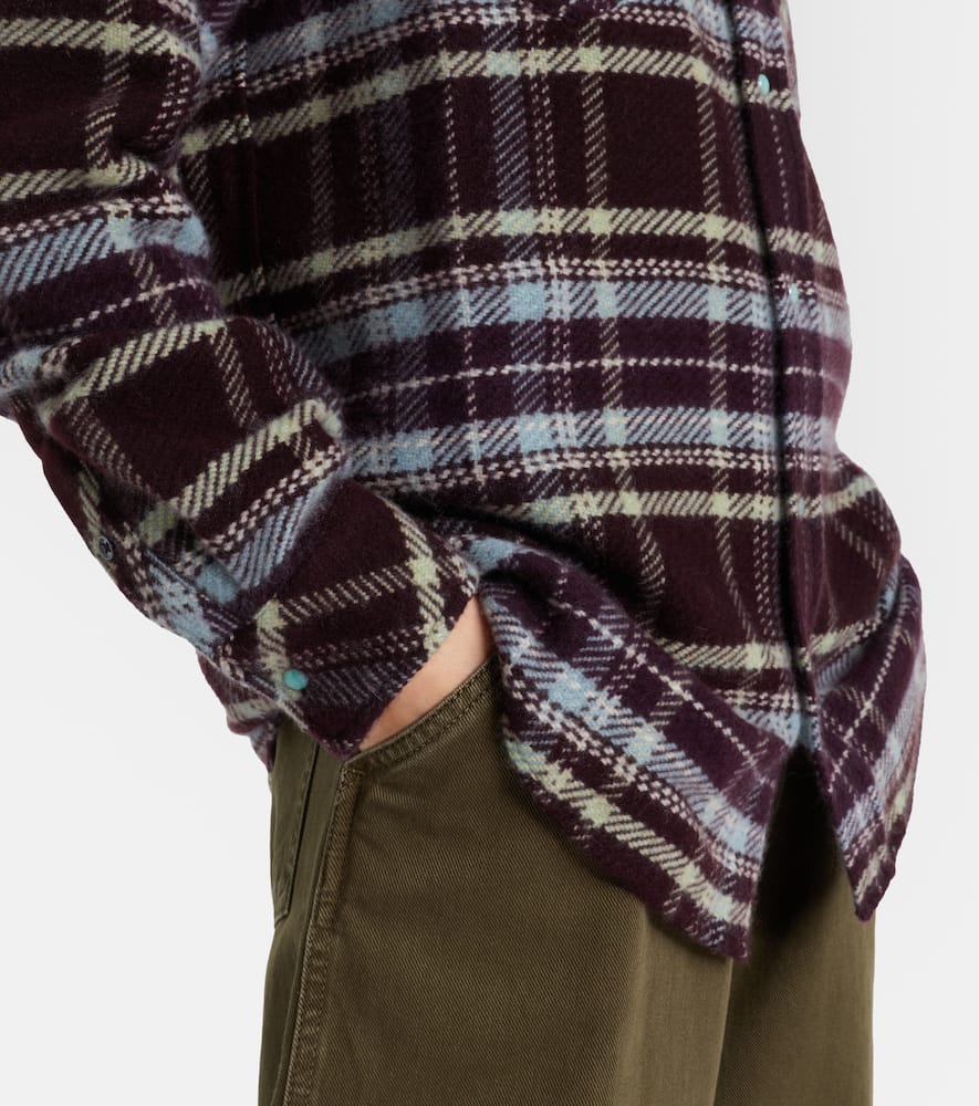 God's True Cashmere Plaid Cashmere Shirt With Emeralds In Burgundy