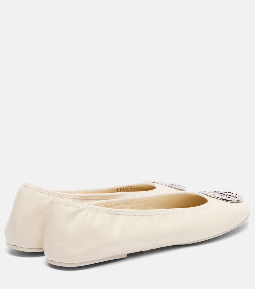 Tory Burch Reva Travel Leather Ballet Flats In White