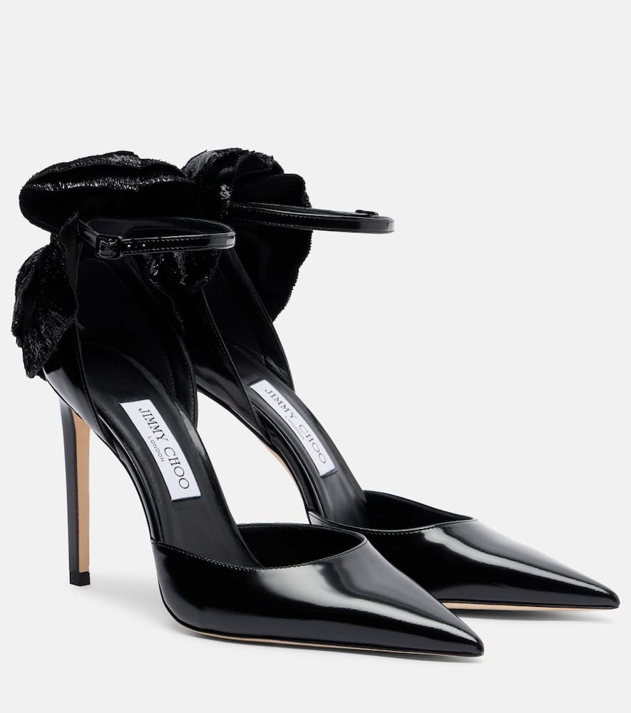 Jimmy Choo Marja 100 Pumps Decorative Bow Glossy In Black
