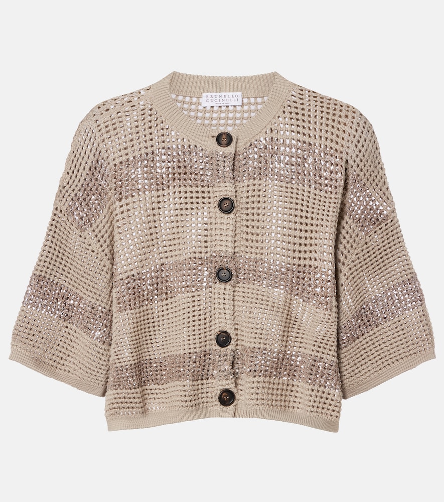 Brunello Cucinelli Sequined Cotton Cardigan In Brown