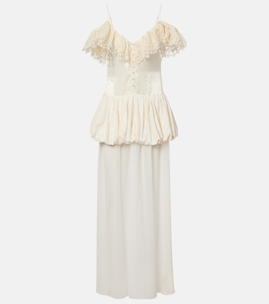 Xu Zhi Lace-trimmed peplum maxi dress