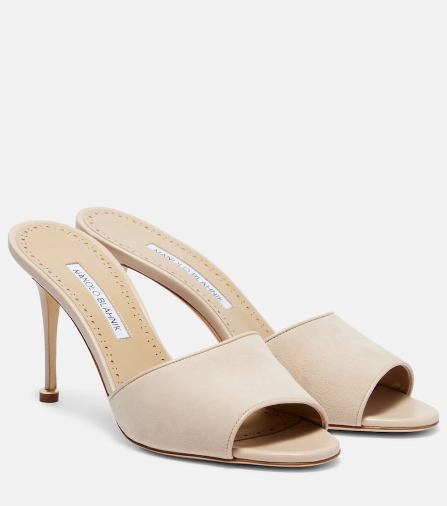 Manolo Blahnik Larache 90 Suede Mules In Sand