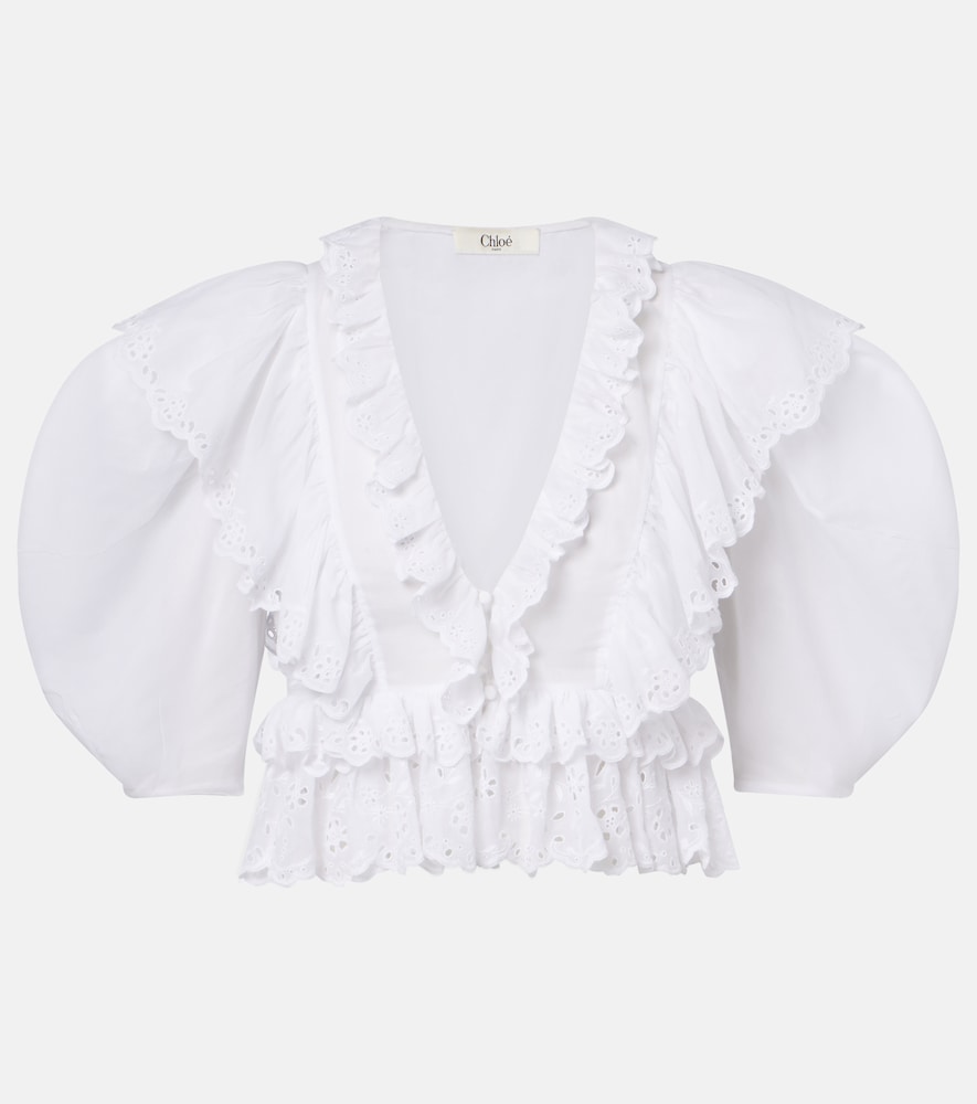 Chloe Chloé Embroidered ruffled cotton top