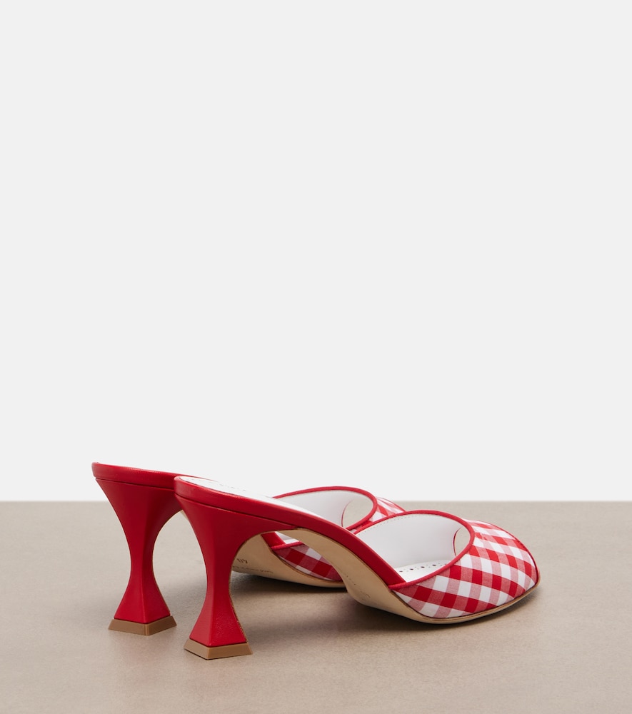  Manolo Blahnik Manolo Blahnik Jadara Leather-trimmed Gingham Mules 