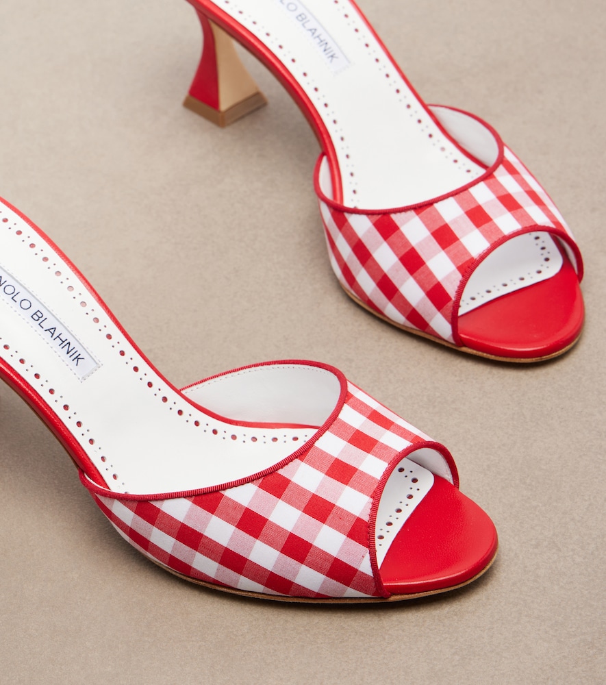  Manolo Blahnik Manolo Blahnik Jadara Leather-trimmed Gingham Mules 