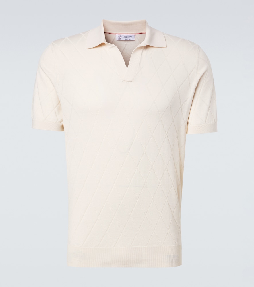 Brunello Cucinelli Men's White Knitted Cotton Polo Shirt UK Size 36 - Mytheresa
