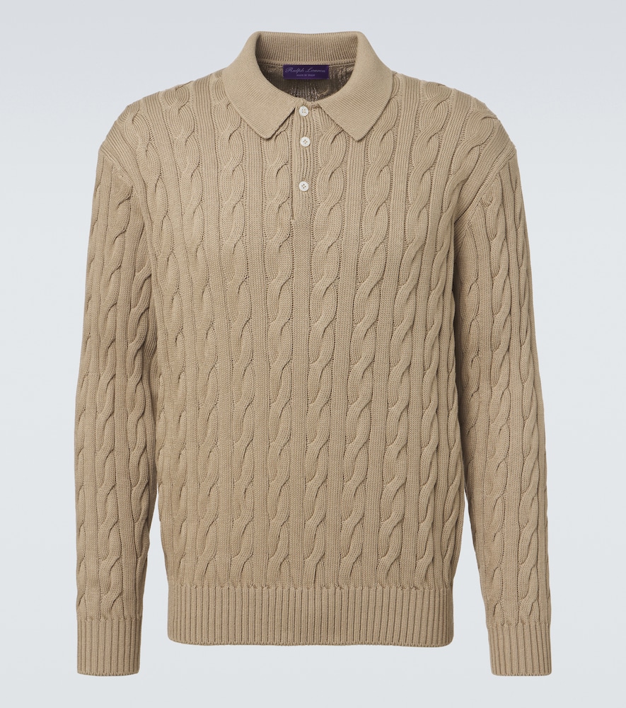 Pullover polo in cotone e seta a trecce