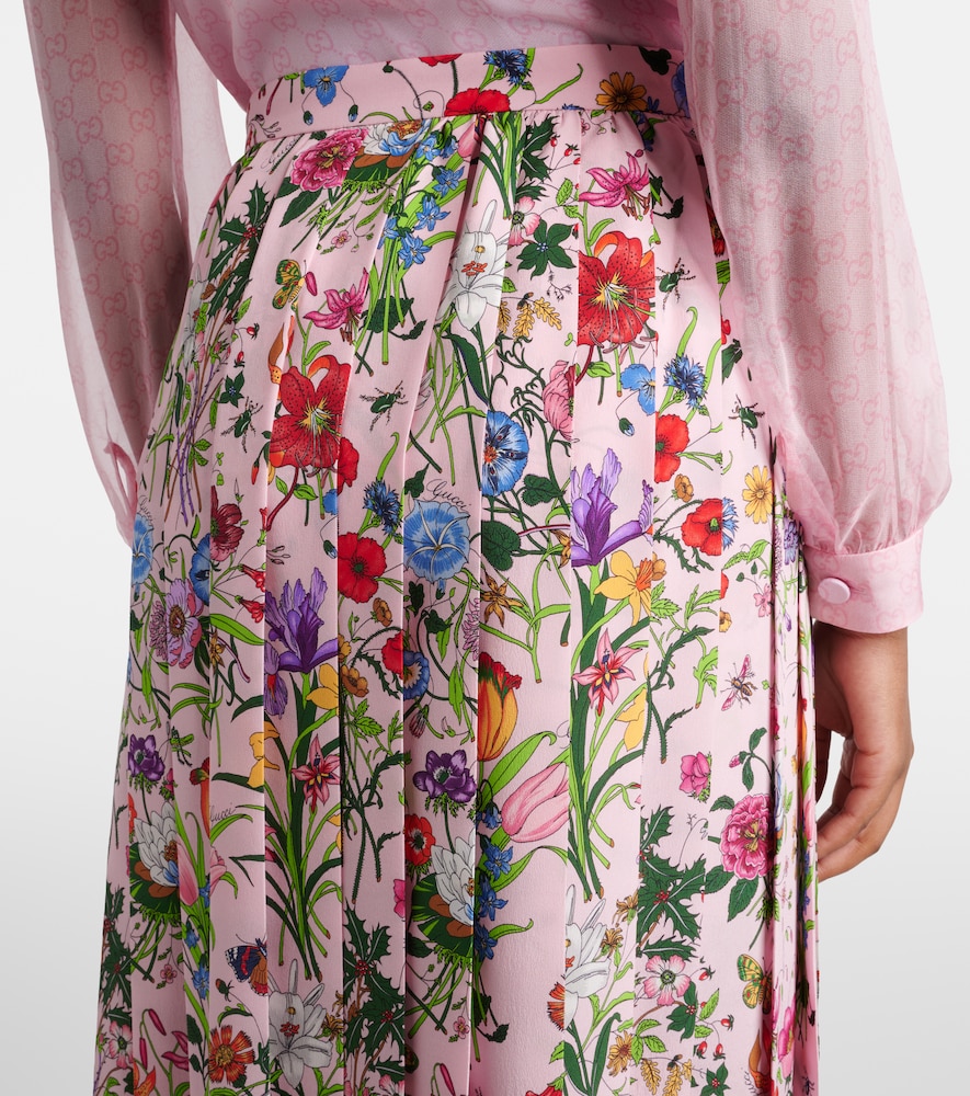  Gucci Gucci Floral Pleated Silk Midi Skirt 