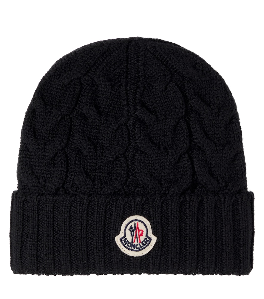 Moncler Enfant Black Logo Virgin Wool Beanie - Mytheresa
