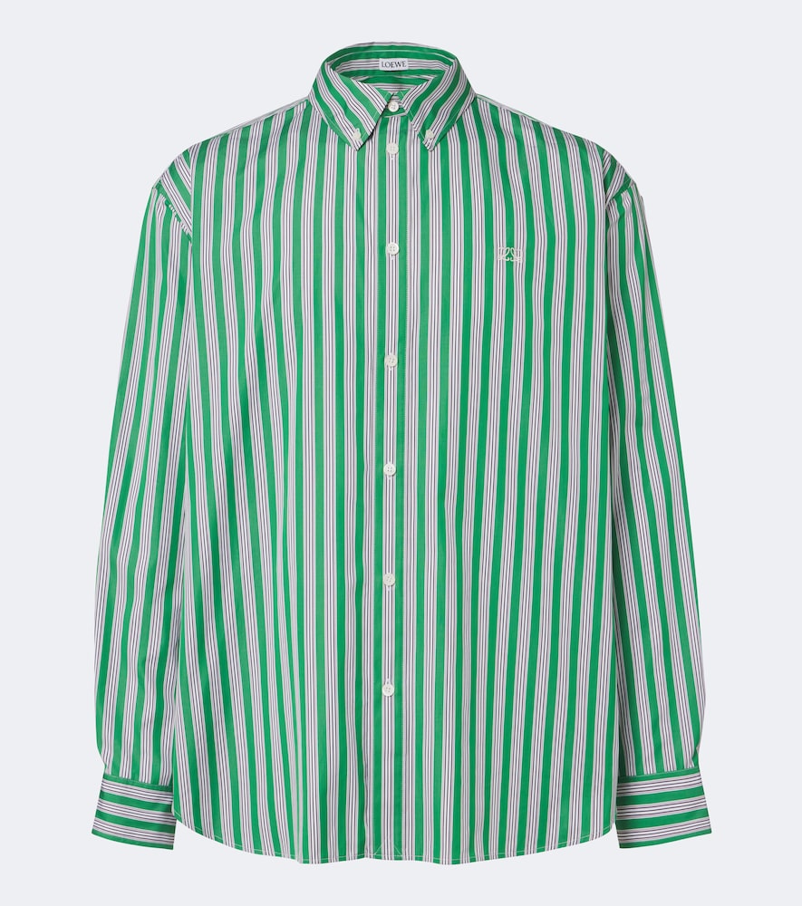 Loewe Double L Striped Cotton Poplin Shirt In Green