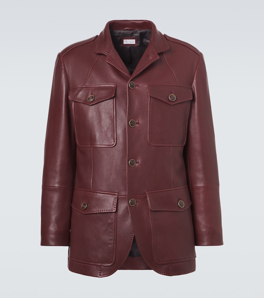 Brunello Cucinelli Men's Burgundy Leather Field Jacket UK Size 38 - Mytheresa