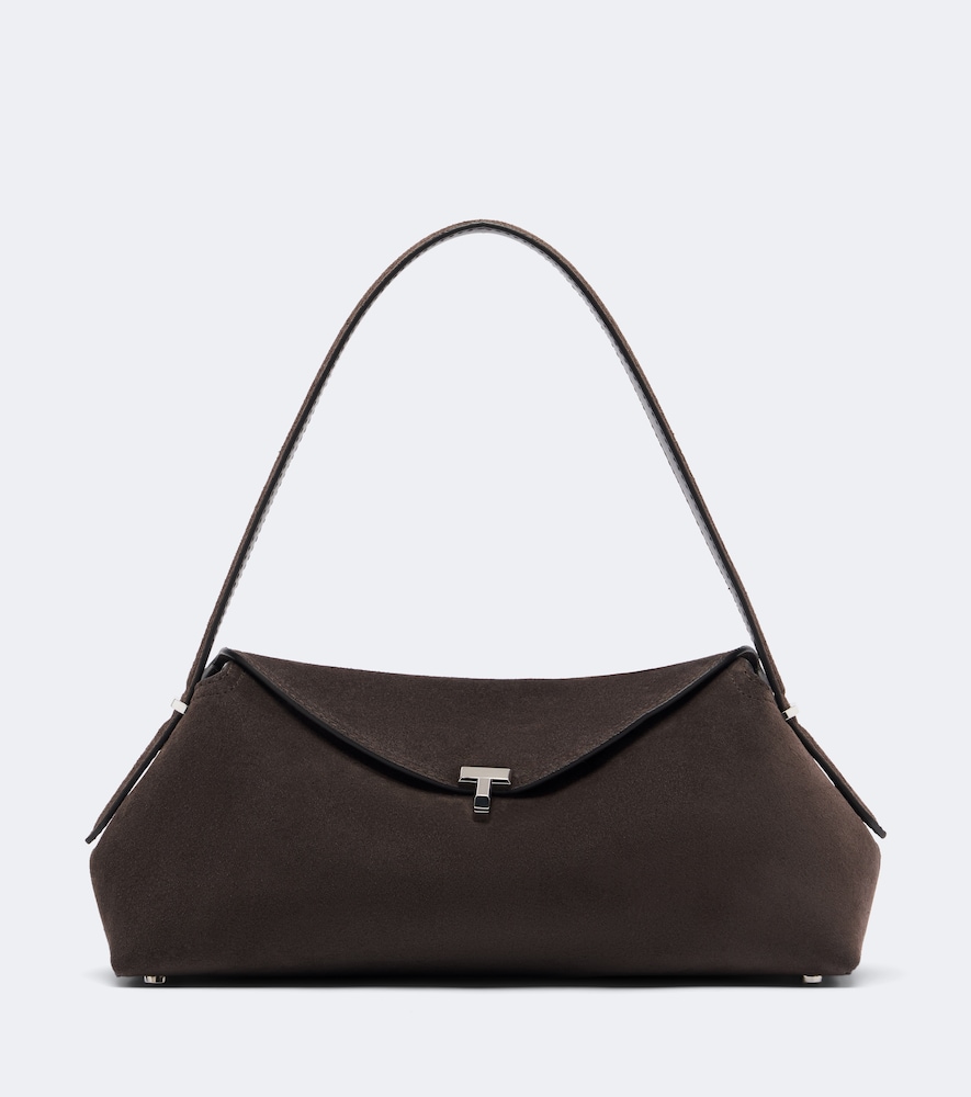 Schultertasche T-Lock Medium aus Veloursleder