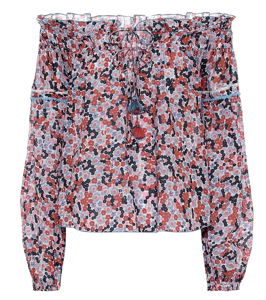 Poupette St Barth Top imprim en coton encolure bardot 147 €
