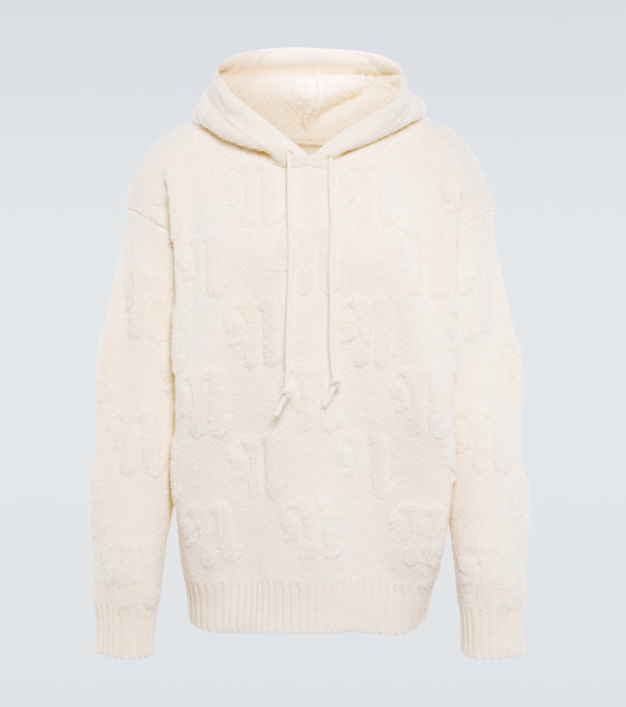 Nanushka Monogram Hooded Wool Blend Knit Sweater In Ecru
